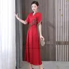 Etnik Giyim 2024 Çin Geliştirilmiş Cheongsam A-Line Qipao Elbise Ulusal Çiçek Nakış Düğün Doğu Ziyafet Akşam