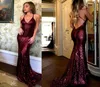 Sparkle Spaghetti Burgundy Mermaid Prom Dresses New Deep V Deck Cross Back Long Party Dontrics Sexy Leadless Dresses Evening1475036