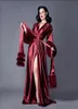 Burgundy Robe Kadın Tüy tam uzunlukta iç çamaşırı Nightgown Placeswear Kadın Lüks Elbiseler Homewear Nightwear5177911