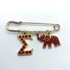 Brooches Red Rhinestone Inlaid Metal Elephant Pendant Brooch Greek Letter SIGMA Charm Label Sorority Society Jewelry Pin