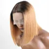 Synthetische Perücken Lekker Ombre Gold Blonde Kurze Gerade Bob 13x6x1 Spitze Front Menschliches Haar Perücken Für Frauen leimlose Brasilianische Remy Haar Farbige Perücke 240329