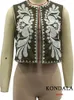 Gilet da donna KONDALA Vintage Verde Ricamo Gilet Giacche Moda 2024 Estate O Collo Camicie senza maniche Donna Casual Cardigan allentato Top