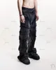 Мужские джинсы большого размера Y2K в стиле панк, черные, американские, уличные, в стиле ретро, с высокой талией, прямые широкие брюки с необработанными краями, 240311
