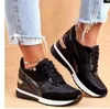 Casual Shoes 2024 Autumn Winter Color Matching Spring Low-top Daily Black Gold Breattable Round Toe Women Slope Heel Female