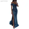 Basic Casual Dresses V-Neck Off Shoulder Maxi Dress Sequin Short Sleeve Waist Tight Evening Party Prom Slim Sexy Long Dress 240319