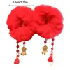 Accessori per capelli 1 paio Nappa Bambini Corda rossa Palla di pelo Fiocco Anno cinese Copricapo Vestito di linguetta