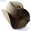 Breda Brim Hatts Bucket Western Cowboy Hat Woolen Cows Huvudkedja Uppvänd kant Jazz Retro Tibetan Felt 240319