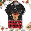 Chemises décontractées pour hommes 2024 Noël et femmes Fun Santa Imprimé Dessin animé Elk Motif Vêtements Mode Revers