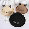 Wide Brim Hats Bucket Hats Parents Children AdultChildren Str Female Curly Dome Cartoon Cats ears Steamed catear shaped bread Sun Hat Female Summer Beach Travel Sun S