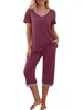 Mulheres de duas peças calças mulheres pijama conjunto manga curta v pescoço t-shirt e capri sleepwear contraste cor floral leopardo lounge ternos