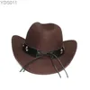 Ampla borda chapéus balde retro estrela faixa de couro pai-criança mulheres homens / criança criança lã cowboy chapéu ocidental cowgirl bowler boné (54-57-61cm 240319