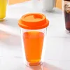 Bicchieri da vino Bicchiere isolato in vetro a doppia parete leggero con coperchio in silicone per bevande Tazza da viaggio Tè Caffè