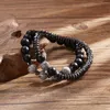 Strand 2pcs/set Natural Stone Black Gallstone Frosted Combination Beaded Men's Bracelet Fashion Set