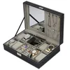 Caja de exhibición de joyería de reloj multifuncional, reloj de cuero de PU, pendiente, anillo, collar, cajas de almacenamiento, soporte de exhibición, calidad superior 1248J