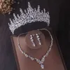 Tiaras Luxury Silver Color Crystal Water Drop Bridal Jewelry Sets Rhinestone Tiaras Crown Necklace Earrings Wedding Dubai Jewelry Set Y24031