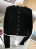 Cardigan en tricot de tempérament noir pour femme, hauts, vêtements, simple boutonnage, doux, col rond, manches longues, tricoté, pull court, vestes