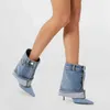 Dama HBP Brease Olmayan Özel Botalar Tasarım Kesme Pantolon Ayak Bileği Yüksek Topuklu Seksi Kadın Denim Botlar