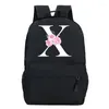 Mochila sacos de impressão rosa com branco 26 alfabeto escola mochilas tendência 2024 saco portátil pacote infantaria high street estilo simples