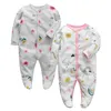 Född Baby Boys Girls Sleepers Pyjamas Babies Jumpsuits 2 PCSlot Spädbarn Långärmning 0 3 6 9 12 Månadskläder 240313