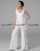 Bescheidenes weißes Stain-Hochzeitskleid für Damen, Overall, sexy, durchsichtige lange Ärmel, Abiye-Braut-Hochzeitskleider mit Hosenanzug, Deane Lita4524363