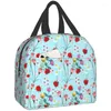 Borse portaoggetti Lady Bug Flower Bento Box Scatole isolate Borsa da pranzo impermeabile riutilizzabile con tasca frontale per picnic in ufficio