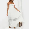 Casual Dresses Summer Bohemian Maxi For Women 2024 Strapless Lace Trim Holiday Beach Sundress A-Line Flowy Long Dress Vestidos