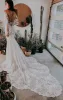 2024 Boho maniche lunghe sirena abiti da sposa backless abito da sposa in pizzo applique Sweep Train Custom Made Beach Garden Plus Size vestido de BC12016