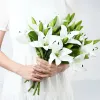 5 pezzi 38 cm giglio bianco fiori artificiali festa matrimonio bouquet da sposa pianta finta per soggiorno casa giardino decorazione vero tocco