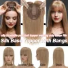 Toppers Hair Toppers for Women Real Human Hair Wigs Clip In Women Toupee Silk Base Hairpiece with Bangs Blonde Clips In Hair Extensions