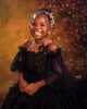 2024 African Flower Girl Dresses Communion Dress Jewel Knee Length Tiered Tulle Ball Gowns Queen Birthday Dress Appliqued Lace Beaded For Nigeria Black Girls NF128