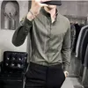 Men's Casual Shirts Spring Autumn Vertical Stripe Long Sleeve Shirt Man Buckle Collar Turn-down Printing Cardigan Korean Style Slim Tops