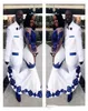 White Satin Royal Blue Lace Aso Ebi African Prom Dresses Long Illusion Sleeves Applique Evening Formal Gowns Pageant Celebrity Dre6769779