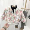 Vestes pour enfants automne hiver manteau 3D fleur applique peluche épaissie chaud fil poignets exquis sequie fermeture éclair conception vêtements d'extérieur