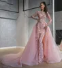 Блестящие бисерные платья для выпускного вечера Русалка со съемным шлейфом Роскошное вечернее платье с длинными рукавами в арабском Дубае 2020 Розовые вечерние платья7324533