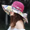 Wide Brim Hats Bucket Hats Wide Brim Str Womens Beach Hat for Ladies Summer 2023 UV Protection Folding Sun Hat New Fashion Y240319