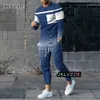 Masculino manga longa agasalho 3d listra impresso sweatpants 2 peça conjunto camiseta calças oversized masculino streetwear terno 240311