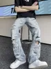 Genoux déchirés et jeans de style américain pour hommes avec un sens du design de niche Hiphop High Street Pantalon de mendiant décontracté