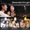 مثبتات مثبتات مثبتات Selfice Selfie Stick Tripod مع مصراع عن بعد لاسلكي وملء الضوء على هواتف iPhone Android الذكية Q240319