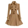 S-XXL Moda Klasik Kış Kalın Coat Europe Kemer Toka Trençkotları Çifte Göğüslü Dış Giyim Gündelik Bayanlar Elbise Ceketleri 240319