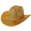 Boinas mulheres homens ocidental cowboy chapéu brilhante cowgirl para casamento carnaval rave festa acessórios de traje de viagem