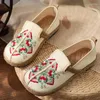 Casual Shoes Loafers Cotton National Style Collage Spring Flat Canvas Lazy Flats för Womens Moccasins Kvinna