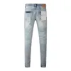 Pantalons pour femmes Violet Marque Denim Jeans 1: 1 High Street Blue Hole Patch Réparation de couleur claire Bas surélevé Serré