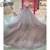 Robe Quinceanera violette scintillante, robe de bal, douce 16, perles, paillettes, glands appliqués, robe de fête d'anniversaire, 15e, 2024