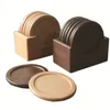 16 Pieces Wooden Coasters Set Black Walnut Solid Wood Round Table Mat Heat Insulation Pad Box Bottom Holder Placemat 240315