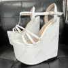 Sandálias Olomm Handmade Mulheres Plataforma T-Strap Ultra High Wedges Salto Aberto Toe Elegante Branco Clube Sapatos Senhoras Tamanho 5-15