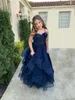 Vestidos de menina babados tule flor para crianças de casamento cinta de espaguete em camadas vestido de concurso frisado rendas vestidos de festa de aniversário