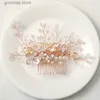 Tiaras Fashion Wedding Rose Gold Comb Headdress Pearl Rhinestone Hair Accessories Bride Handmade Tiara Ladies Prom Jewelry Y240319