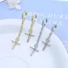 Dangle Earrings Exquisite 5a Zirconia Cross Pendant Drop非対称チェーンTassel長いエレガントな結婚式のパーティージュエリー