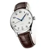 Top qualité homme montre mécanique automatique montres pour hommes cadran blanc bracelet en cuir marron avec Date 002222I