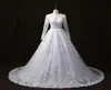 2018 Wangyandress Beyaz Dantel Plaj Gelinlik Özel Mücevher Uzun Kollu Bir Çizgi Gelinlik Mahkemesi Tren Organza Vintage Brid6297784